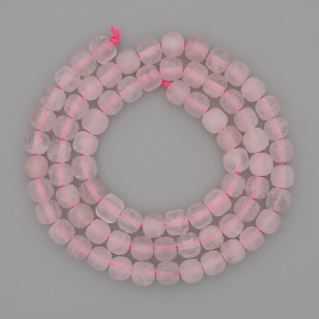 حبات حجر طبيعي كوارتز وردي مكعب مصقول الأوجه، قطر 5mm+-، طول 38cm+