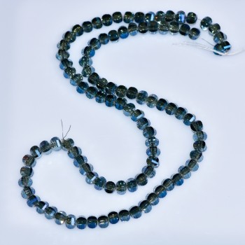 خرز كريستال بأسلوب سواروفسكي رمادي كرة مفصصة بطلاء بنزيني أزرق، قطر 5x4mm خيط، طول 48cm