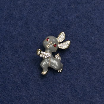 بروش أرنب معدن ذهبي، مينا وأحجار لامعة 24×21mm +